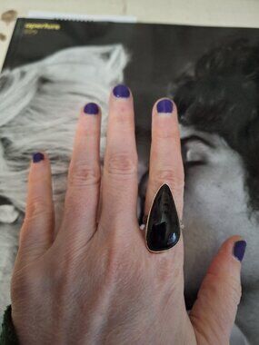 Sterling silver black tourmaline hex the patriarchy ring